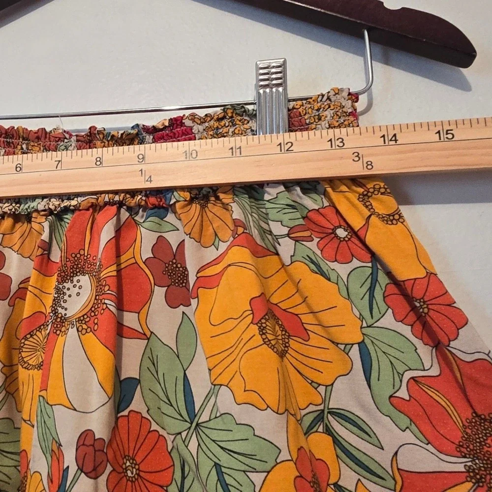 Natural Life Shorts Womens Large Orange Floral Pom Pom Trim Boho Festival Retro